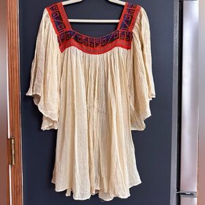 Jen’s Pirate Booty Gauzy Flowy Top Embroidery Around Neckline